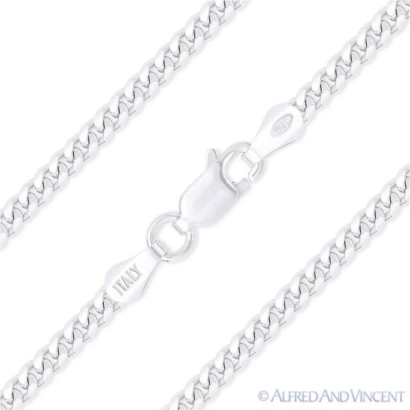 3.3mm Miami Curb Link Italian Chain Necklace in Solid .925 Sterling Silver 28" - Picture 1 of 2